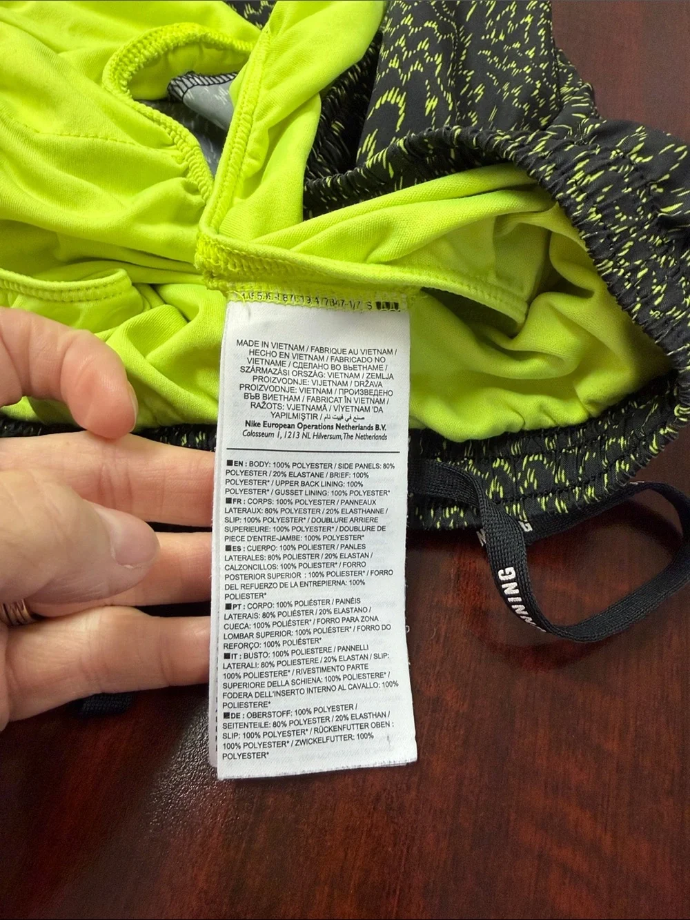 Nike Women’s Black and Neon Green Patterned Athletic Shorts